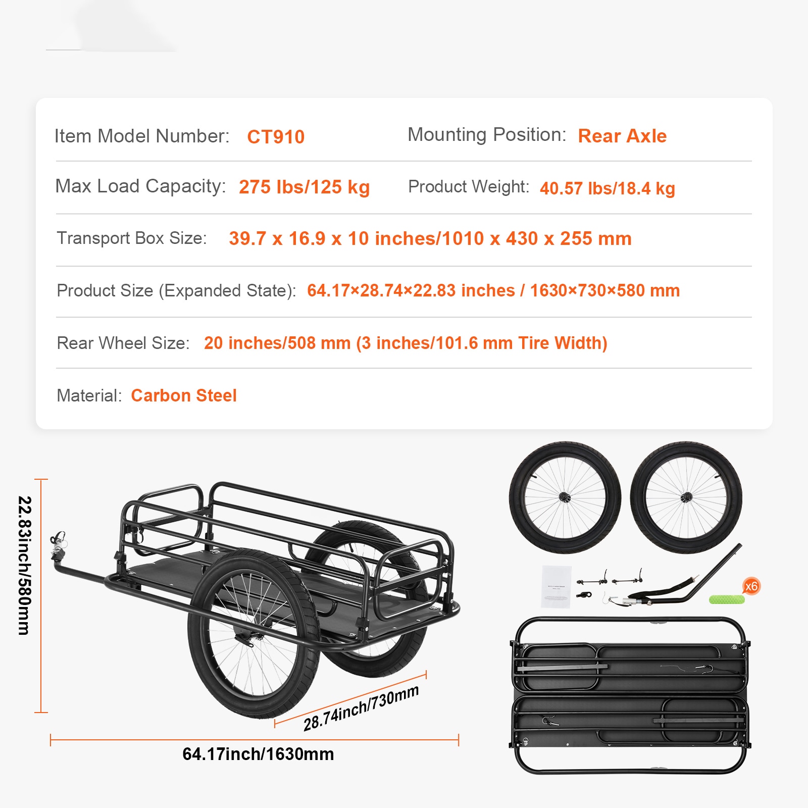 Heavy Duty Bike Cargo Trailer Foldable Bicycle Wagon Cart_voghion.com